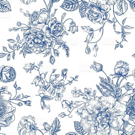 Seamless Vector Vintage Pattern With Bouquet Of Blue Flowers On A