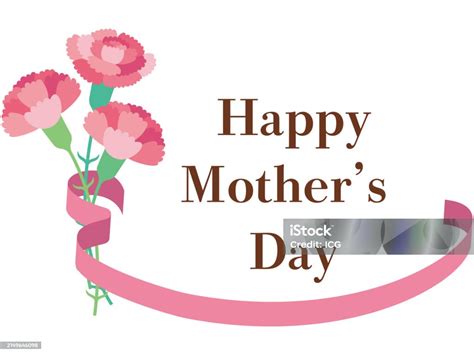 Mothers Day Carnation And Pink Ribbon Frame Stock Illustration