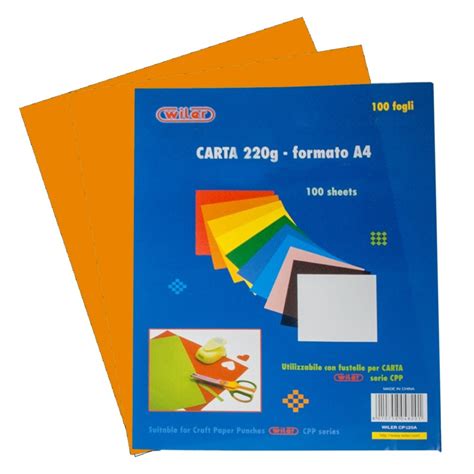 Carta Colorata Arancione 220g Formato A4 100 Fogli Wiler CP220C07