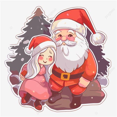 Santa Clause Dan Gadis Kecil Set Stiker Natal Clipart Vektor Desain