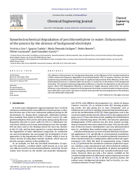 Pdf Sonoelectrochemical Degradation Of Perchloroethylene In Water