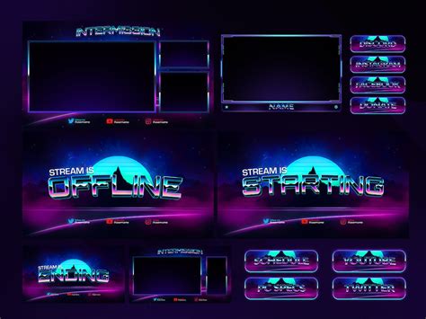 Retro Theme Twitch Stream Overlay Pack Minimal Stream Overlay Pack