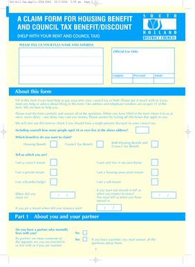 Fillable Online Sholland Gov A Claim Form For Housing Benefit And