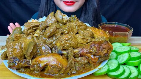 Asmr Eating Chicken Liver Curry Spicy Chicken Curry White Rice Salad