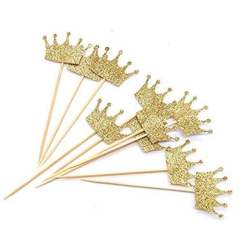 Gold Glitter Crown Cupcake Toppers Cake Decoration For First Birthday