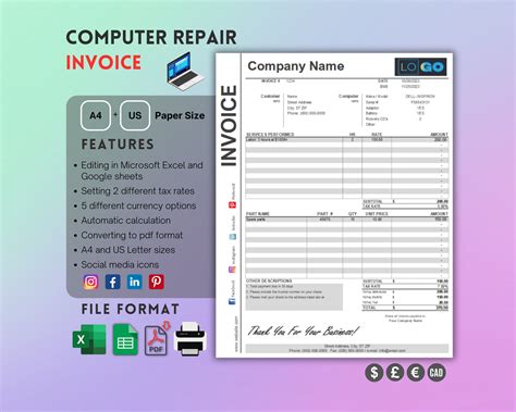 Printable Computer Repair Invoice Template