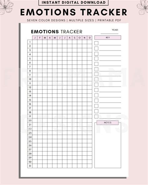 Emotions Tracker Printable Mood Tracker Printable A Year In Pixels Mood Journal Emotion