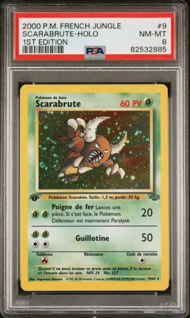 CARTE POKÉMON SCARABRUTE 9 64 Holo Edition 1 Jungle Wizards FR PSA 8