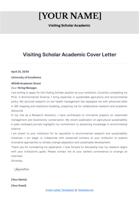 Free Visiting Scholar Academic Cover Letter Template To Edit Online