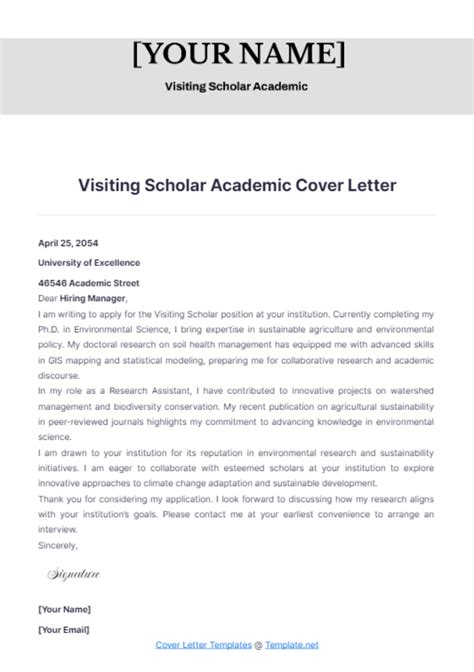 Free Visiting Scholar Academic Cover Letter Template Edit Online