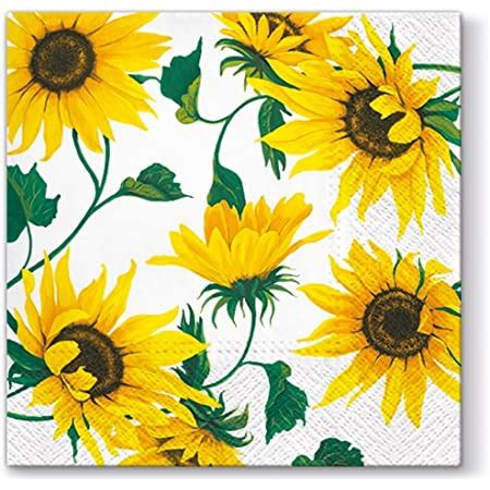 Amazon Beverage Napkins Sunflowers On White Pcs X Paper