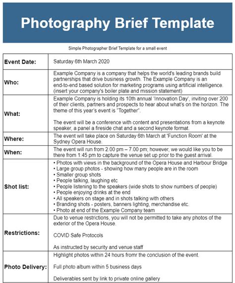 Photoshoot Brief Template