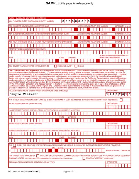 Form De2501 Download Printable Pdf Or Fill Online Claim For Disability