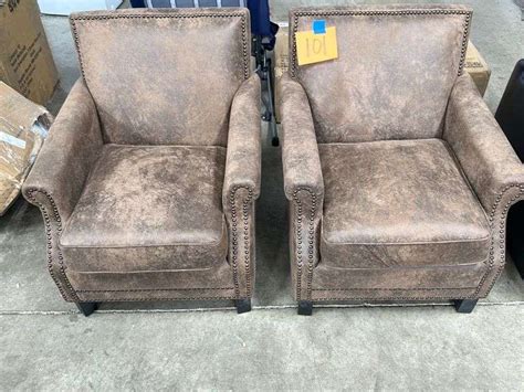 2 Brown Nailhead Trim Accent Chairs Earls Auction Company