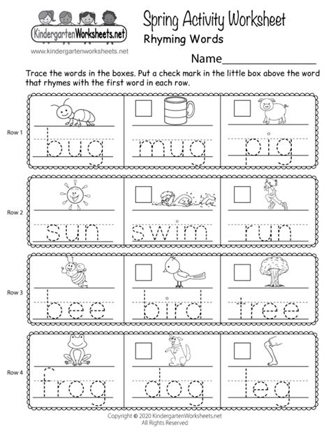 Rhyming Words For Kids Worksheets | 99Worksheets