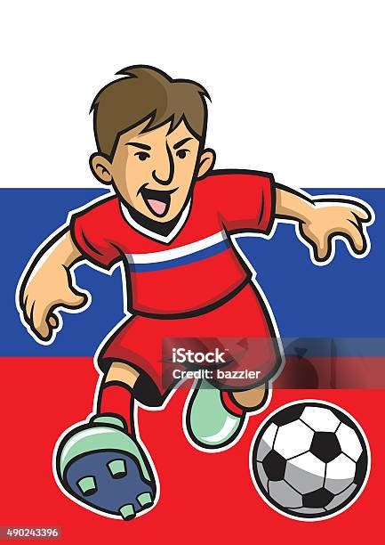 Pemain Sepak Bola Rusia Dengan Latar Belakang Bendera Ilustrasi Stok