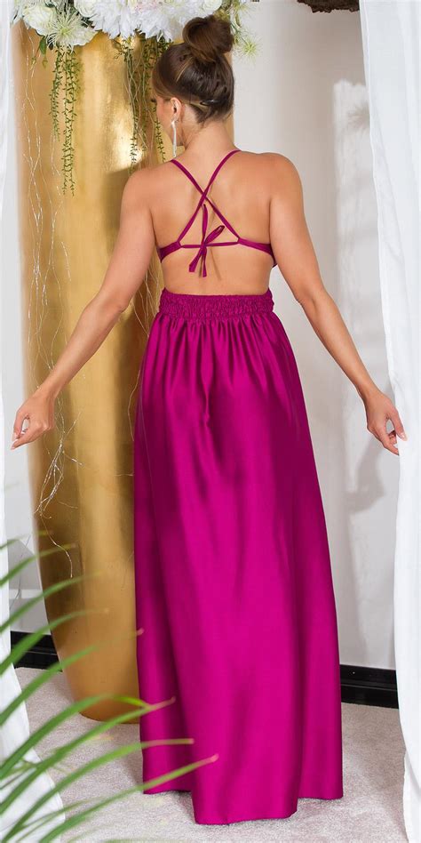 Comprar Vestido Escotado Con Abertura Sexy Rosa Vestidos Largos Fiesta