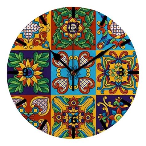 Reloj De Pared Con Flores Talavera Mexicanas Funciona Con Mercadolibre