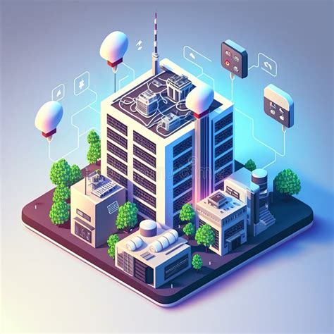 Smart City Or Intelligent Building Isometric Concept Building