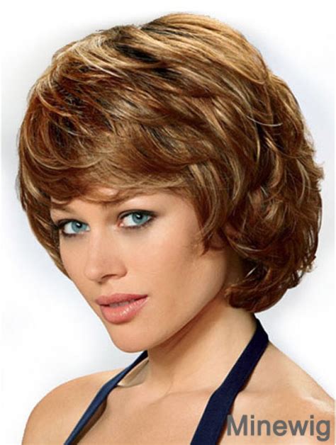 Synthetic Hair Front Lace Wigs Uk Chin Length Auburn Color Wavy Style