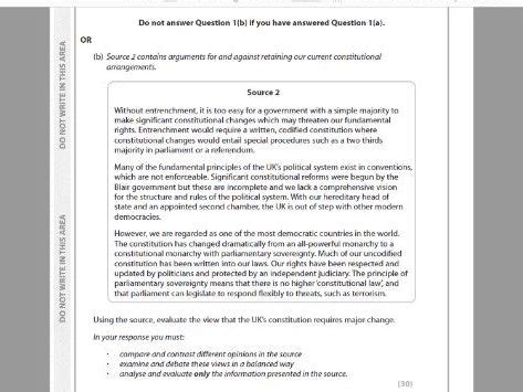 A Level Edexcel Politics Mark Sources Essay Model Answers Teaching