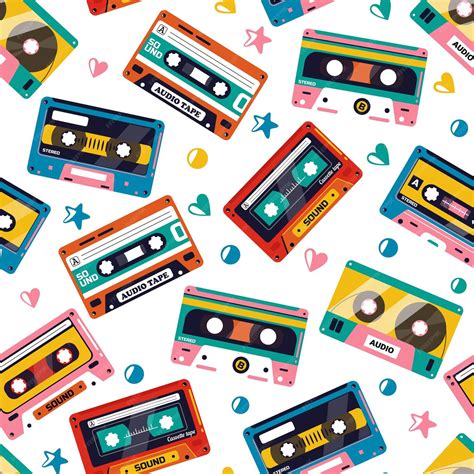 Premium Vector Tape Cassette Pattern Seamless Print Of Old Outdated Tape Audio Cassette Retro