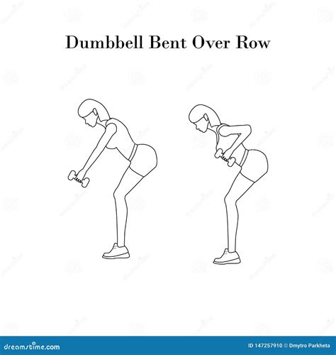 Dumbbell Bent Over Row Exercise Outline Vector Illustration