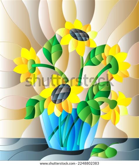 Illustration Stained Glass Style Bouquets Sunflowers Stock Vector Royalty Free 2248802383