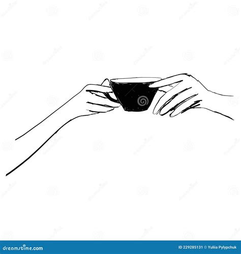 Hand Drawn Sketch Of Hands Holding A Cup Of Coffee Tea Etc Stock