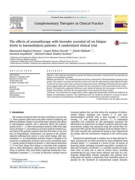 Jurnal Lavender Dan Kelelahan Pdf Aromatherapy Hemodialysis