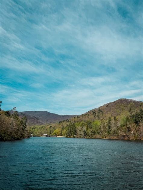 scenic mountain lake  blue sky  stock photo