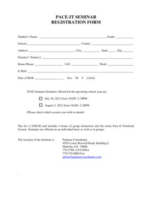 Fillable Online Pace It Seminar Registration Form Parkaire