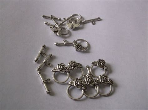 Antique Silver Rose Toggle Clasp 10 Sets