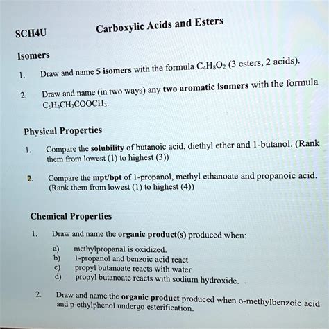 Solved Text Carboxylic Acids And Esters Sch4u Isomers With The Formula Ch3o2 3 Esters 2