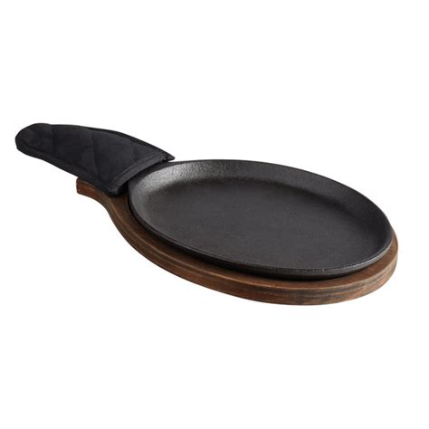 Choice X Oval Pre Seasoned Cast Iron Fajita Skillet With Oak