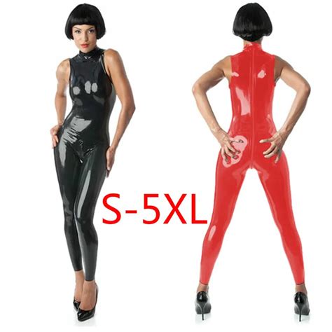 New Wetlook Faux Pu Leather Bodysuit For Women Zipper Open Crotch Nightclub Costume Sexy