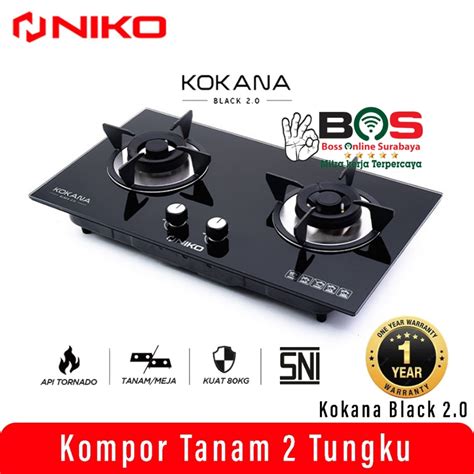 Jual Niko Kompor Kaca 2 Tungku Gas Kokana Black 2 0 Kompor Tanam Niko