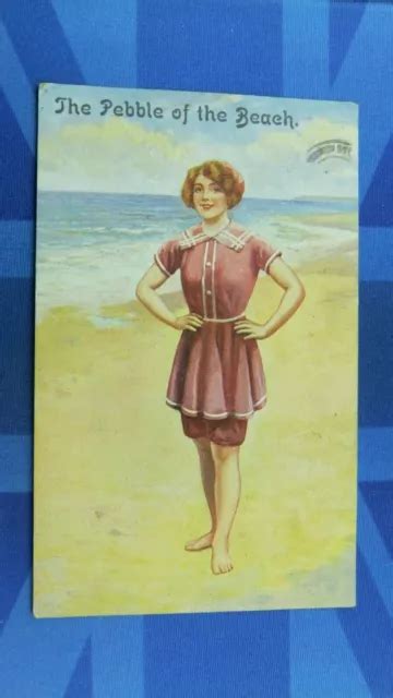 Saucy Comic Postcard 1908 Bathing Beauty Belle Costume Suit Pebble Of