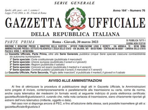 Pubblicato In Gazzetta Ufficiale Il Decreto Legge Marzo N