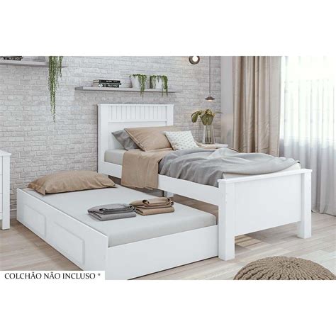 Cama Solteiro Athenas Gavetas C Auxiliar Branco Lopas