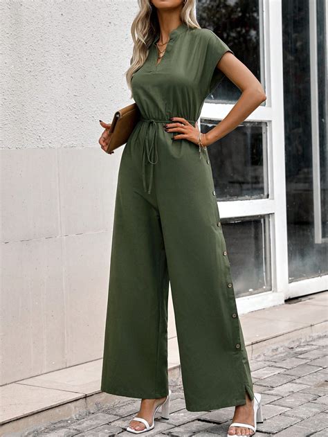 Shein Lune Solid Knot Front Wide Leg Jumpsuit Shein Uk