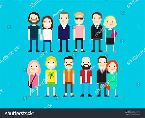 Set Different Pixel Art Characters Stock Vector (Royalty Free ...