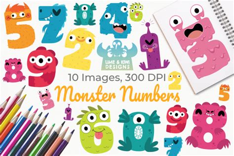 Monster Numbers Clipart, Instant Download Vector Art (345953 ...