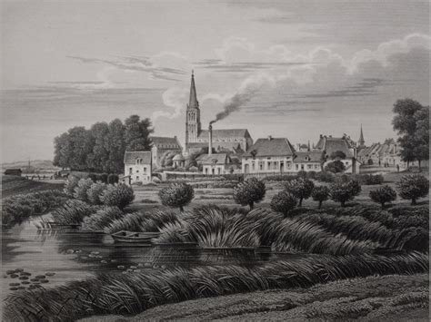 DOESBURG J L Terwen 1858 Antieke Staalgravure Prent Hart