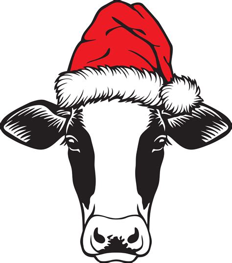 Cow Head And Santa Claus Hat Christmas Design Vector Illustration