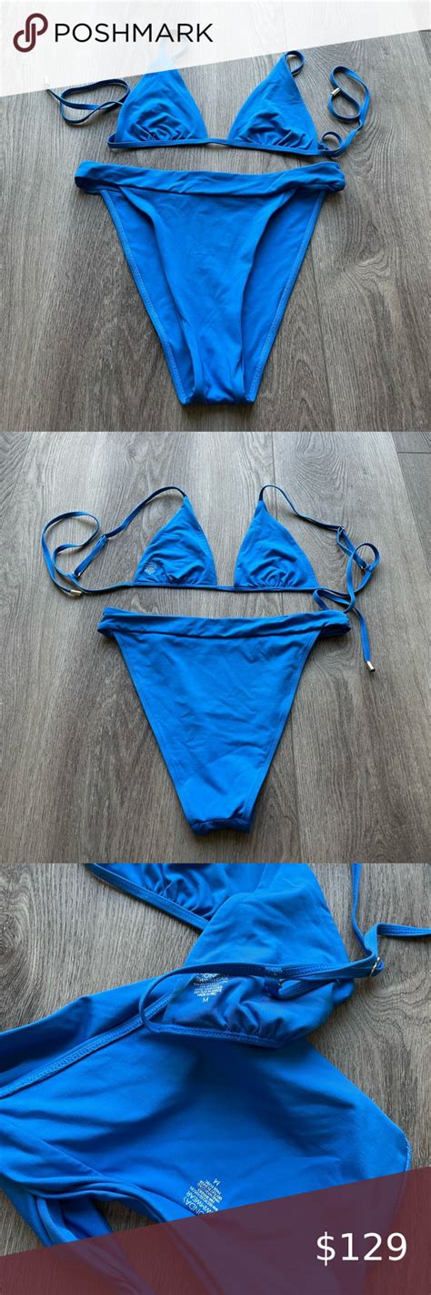 MONDAY SWIMWEAR AZURE BLUE TRAINGLE TOP HIGH WAIST BOTTOMS BIKINI SET