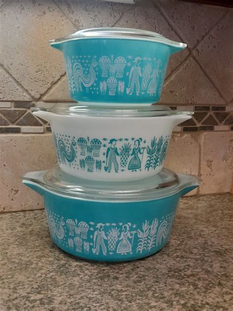 Vintage PYREX Amish Butterprint Blue White 475 474 473 Casserole Dish