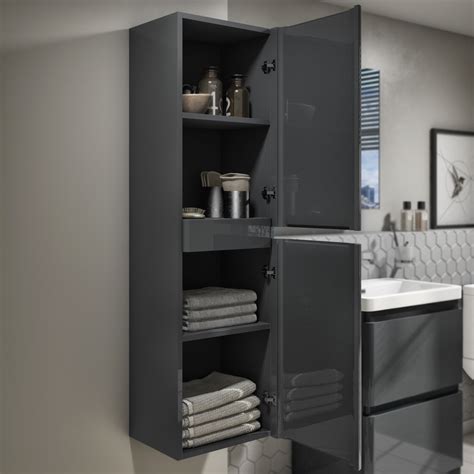 400mm Dark Grey Wall Mounted Tall Bathroom Cabinet Portland Beba17563 Appliances Direct