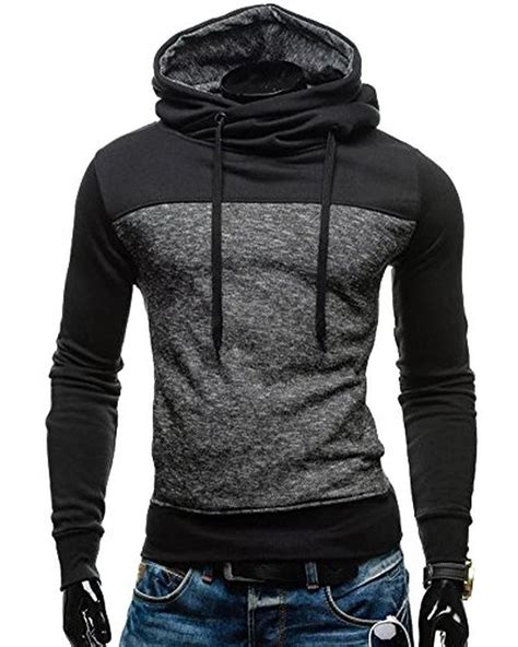 Men Long Sleeves Fashion Colorblock Turtle Neck Hoodie Sweatshirt