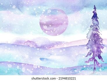 Watercolor Winter Forest Silhouette Trees Bushes Stock Illustration ...